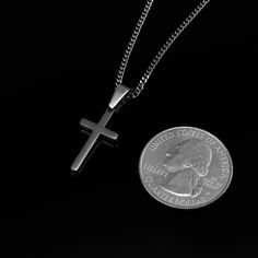 "*Cross Necklace for men is Highly polished shiny both sides surface simple and classic design pendant with 2mm chain. *Black, Siver Cross Necklace for men, cross pendant with chain High Quality 316L Stainless Steel is Commonly used for jewelry because it will not oxidize or turn black with only minimal maintenance. *Cross Pendant size Black and Silver : Length - 0.82\"(21mm), Width - 0.43\"(11mm). *Cross Chain size : Length - 16\", 18\", 20\", 22\",24\", 26\" Width - 2mm. Six different lengths Minimalist Stainless Steel Necklace For Father's Day, Father's Day Stainless Steel Cross Pendant Necklace, Spiritual Stainless Steel Necklaces For Father's Day, Spiritual Stainless Steel Necklace For Father's Day, Father's Day Black Sterling Silver Necklace, Silver Cross Necklaces, Cross Necklace Black, Small Cross Necklace, Black Cross Necklace