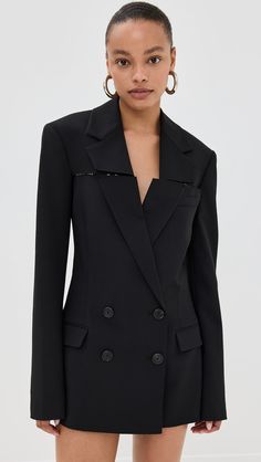 Monse Slashed Two Piece Blazer | Shopbop Blazer And Mini Dress, Black Two Piece Set, Satin Blazer, Belted Blazer, Black Blazers, Wool Blazer, Crop Jacket, Two Piece Outfit, Blazers For Women