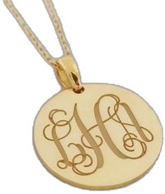 Gold Round Laser Engraved Charm Necklaces, Monogram Medallion Necklace For Anniversary, Anniversary Monogram Medallion Necklace, Laser Engraved Symbolic Round Jewelry, Gold Monogram Pendant Jewelry, Gold Monogram Medallion Jewelry, Gold Charm Necklace With Laser Engraved Round Pendant, Gold Laser Engraved Round Pendant Jewelry, Monogram Medallion Jewelry For Gift