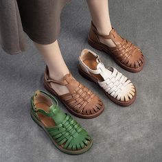 Casual Braided Sandals In Natural Color, Trendy Woven Leather Beach Sandals, Comfortable T-strap Sandals With Round Toe For Summer, Casual Braided Sandals For Summer, Comfortable T-strap Sandals For Summer, Summer Flat Braided Sandals, Summer Braided Flat Sandals, Casual Braided Sandals For Spring, Flat Braided Sandals For Summer