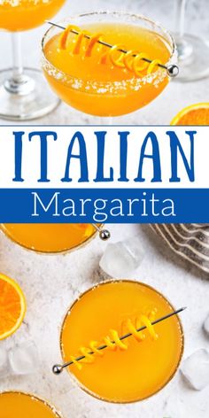 orange margaritas in martini glasses with the title italian margarita