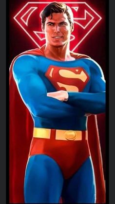 a man in superman costume standing with his arms crossed