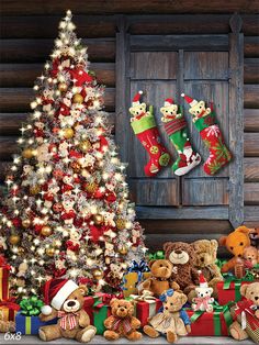 Christmas Teddy Bear Wonderland Photography Backdrop - Festive photography backdrop with a Christmas tree adorned with teddy bears Christmas Tree Backdrop, Rustic Window Frame, Tree Backdrop, Whimsical Photography, Holiday Backdrop, Wooden Window Frames, Holiday Portraits, Under The Christmas Tree, Rustic Window