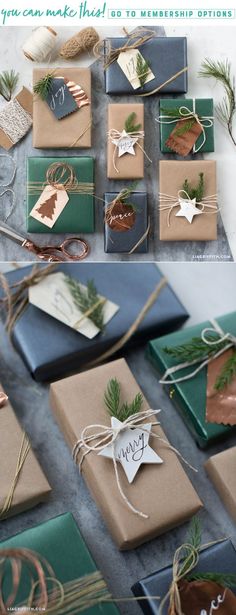 presents wrapped in brown paper and tied with twine