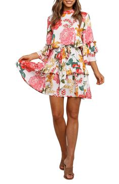 Petal & Pup Peta Floral Print Tiered Dress | Nordstrom Petal And Pup Pink Dress, Tea Party Dresses For Women, Tea Party Dress, Tier Skirt, Designer Clothes For Men, Modern Outfits, Party Dresses For Women, Tiered Skirt, Tiered Dress