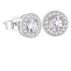 Introducing Giovanni's Unisex Stud Diamond Earrings! These earrings take style and elegance to a whole new level. Crafted with 925 sterling silver and plated in 14k gold or 14k white gold that is plated 5x for superior durability, these earrings will last you a lifetime. Perfectly encrusted with the highest quality CZ diamonds, they add the ideal amount of sparkle without being overwhelming. Whether for a special occasion or an everyday look, these earrings are guaranteed to make you stand out f Fine Jewelry Round Earrings Stamped 925, Elegant Sterling Silver Bridal Earrings With Halo Design, Silver Cluster Earrings With Halo For Anniversary, Stamped 925 Fine Jewelry Round Earrings, Elegant Halo Round Cut Earrings, Classic Silver Cluster Earrings With Halo, Classic Silver Cluster Earrings With Halo Setting, Elegant Sterling Silver Halo Jewelry, Fine Jewelry 925 Stamped Round Earrings