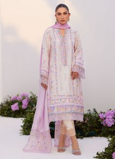 Farah Talib Aziz Heather Lavender Shirt and Dupatta Zara Prets 2024 Organza Cutwork, Farah Talib Aziz, Lavender Shirt, Shirt Making, Embroidered Organza, Print Layout, Suit Fabric, Silk Dupatta, Pastel Hues