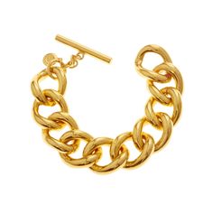 Add a touch of luxury to your everyday look with the Quinn Bracelet from the Classic Gold Collection. This exquisite piece is handmade in New York City from 24K gold electroplated metal and features a toggle closure for easy wear. This 7.5" long bracelet is perfect for any outfit. Whether dressing up for a special occasion or simply accenting your everyday style, the Quinn Bracelet adds a touch of elegance and refinement. Please allow 7-14 business days for production before the ship date. Gold Plated Bracelet With Toggle Clasp, Luxury Metal Bracelets With Gold Clasp, Gold Metal Bracelet With Toggle Clasp, Elegant Metal Bracelets With Gold Clasp, Luxury Metal Bracelet With Gold Clasp, Luxury Gold Chain Bracelet With Clasp, Everyday Metal Bracelets With Gold Clasp, Elegant Metal Bracelet With Gold Clasp, Yellow Gold-plated Bracelet With Toggle Clasp