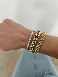 Chunky and classic bracelet stack with the perfect amount of sparkle. Jewelry Goals, Textured Bracelet, Necklace Length Guide, Bracelet Size Chart, Kids Rings, Kids Bracelets, Classic Bracelets, Diamond Tennis Bracelet, Size Chart For Kids