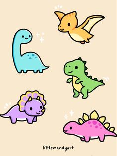 Cute Kawaii Dinos Stickers | Redbubble | Littlemandyart | Adorable dinosaur stickers featuring a variety of cute and colorful designs. Perfect for kids, teens, and adults Cute Pterodactyl, Dinosaur Tattoos, Idee Cricut, Easy Doodles, Stickers Redbubble