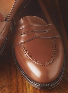 The Alden Full Strap Slip-On Loafer in Burnished Tan Luxury Cognac Slip-on Loafers, Brown Slip-on Loafers With Goodyear Welt Construction, Alden Shoes, Masculine Leather Slip-on Loafers, Brown Slip-on Loafers Medium Width, Luxury Gentleman's Slip-on Loafers, Wardrobe Staples, Calf Skin, Dress Shoes Men