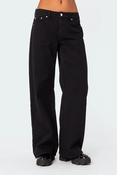 Daytime Low Rise Jeans – edikted High Rise Washed Black Cotton Jeans, High Rise Cotton Bottoms For Streetwear, Mid-rise Washed Black Cotton Pants, Baggy High Rise Cotton Bottoms, High Rise Baggy Cotton Pants, Baggy High-rise Cotton Bottoms, Baggy High Rise Cotton Pants, Trendy Washed Black Cotton Pants, Washed Black Wide Leg Cotton Jeans