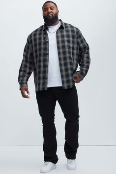 Available In Black/combo. Fold Down Collar ZFront Button Closure Chest Pocket Long Sleeve Disclaimer: Stripe Placement Will Vary. 65% Polyester 35% Rayon Imported | Mens Boyle Plaid Shirt in Black size Small by Fashion Nova Bear Men Style Mens Fashion, Rugged Fall Fashion Men, Black Men’s Date Outfit, Black Relaxed Fit Collared Flannel Shirt, Black Relaxed Fit Button-up Flannel Shirt, Black Long Sleeve Flannel Shirt With Button Closure, Black Casual Flannel Shirt With Pockets, Casual Black Flannel Shirt With Pockets, Black Cotton Relaxed Fit Flannel Shirt