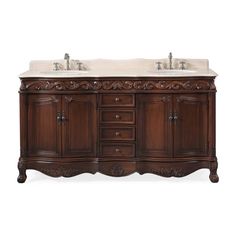 an antique style double sink vanity with two sinks