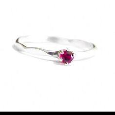 Genuine 3mm Pink Ruby Ring., Is Set On A 6 Prong Setting On Top Of A Faceted Band Made Entirely Of 9.25 Sterling Silver. Birthstone Jewelry Stacking, Stackable Ring Hammered, Handmade Dainty Red Solitaire Birthstone Ring, Red Sterling Silver Rings With Prong Setting, Red Solitaire Dainty Jewelry, Red Gemstone Sterling Silver Stackable Rings, Sterling Silver Red Ring For Promise, Red Gemstone Stackable Rings In Sterling Silver, Red Sterling Silver Rings With Round Cut, Adjustable Red Sterling Silver Stackable Rings, Red Sterling Silver Birthstone Ring