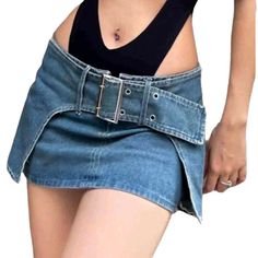 Be the trendsetter this summer with our 2023 Summer Collection layered with belt denim skirt! This fashion-forward combo is perfect for any occasion from a day out shopping to a night out dancing. Its unique patchwork. mini. mid-rise design. along with a zipper and button closure. make this outfit a must-have for any fashionista.Why You'll Fall In Love Patchwork Perfection: Take your vibe to the next level with this patchwork denim skirt. a unique and eye-catching statement piece. Mini Mid-Waist Chic Denim Bottoms With Belt, Chic Belted Denim Bottoms, Trendy Fitted Dark Wash Skort, Trendy Fitted Dark Wash Mini Skirt, Chic Belted Denim Blue Bottoms, High Rise Y2k Skort, Belted Denim Blue Bottoms In Denim, Belted Medium Wash Bottoms For Summer, Belted Denim Blue Bottoms