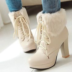 Product ID: JW3209 
 Material: PU 
 Color: White, Black, Pink, Apricot 
 Heel Height: 9.5 cm 
 Platform Height: 2.5 cm 
 Size Info: 
 US 5 / EU 35 / UK 3 
 US 6 / EU 36 / UK 3.5 
 US 6.5 / EU 37 / UK 4 
 US 7.55 / EU 38 / UK 5 
 US 8.5 / EU 39 / UK 6 
 US 9 / EU 40 / UK 6.5 
 US 9.5 / EU 41 / UK 7 
 US 10 / EU 42 / UK 7.5 
 US 10.5 / EU 43 / UK 8 www.ccovv.com Fluffy Heels, Cute High Heels, Dr Shoes, Cute Shoes Heels, Kawaii Shoes, Lace Up High Heels, Heels Classy, Fancy Shoes, Girly Shoes