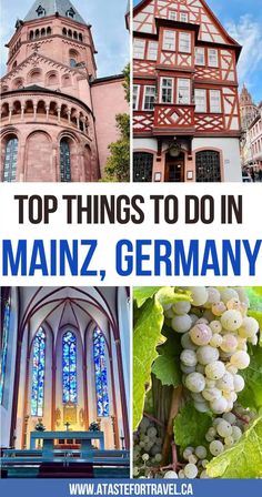 the top things to do in mainz, germany with text overlaying it