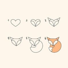 how to draw a cute fox with different shapes and sizes, including the head and tail