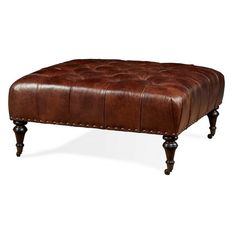 Dillon Cocktail Ottoman in Milan Chocolate-Spectra Home-SpectraHome-444-Stools & Ottomans-1-France and Son Brown Leather Ottoman, Leather Cocktail Ottoman, Tufted Storage Ottoman, Upholstered Storage Bench, Tufted Ottoman, Square Ottoman, Cocktail Ottoman, Brown Living Room, Furniture Warehouse