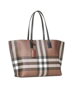 54% Polyurethane, 23% Cotton, 23% Polyamide | Burberry Women's Check Tote Bag in Dark Birch Brown Chk | SS24 Burberry Two Tone Bag, Burberry Tote Bag, Burberry Tote, Burberry Outfit, Versace Shop, Burberry Women, Shopping Tote, Yoga Wear, Luxury Retail