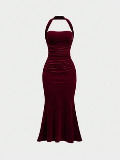 Women's Halter Neck Mermaid Hem Dress,Ladies Elegant Backless,Ruched Sleeveless Halter Slim Fit Long Hot Pink Plain Bodycon Women Long Dresses,Spring/Summer,Party/Nightclub Outfits Hot Pink Elegant  Sleeveless Knitted Fabric Plain Bodycon High Stretch  Women Clothing, size features are:Bust: ,Length: ,Sleeve Length: Long Red Dresses Formal, Burgundy Wedding Dress Guest, Red Bday Party Theme, Fancy Dresses Red, Red Silk Dresses, Casino Theme Party Outfit Dresses, Dark Red Dress Short, Long Red Dress Formal, Old Hollywood Glam Dresses