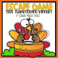 a thanksgiving themed game with turkeys and forks in the middle, on an orange background