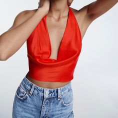 Never Worn Elegant Red Top For Evening, Elegant Red Tops For Evening, Elegant Red Evening Top, Elegant Red Party Tops, Chic Red Halter Neck Top, Elegant Fitted Red Top, Zara Halter Neck Top For Night Out, Red V-neck Tops For Evening, Red Fitted Top For Evening