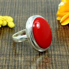 About The Ring:- 925 Sterling Silver Unisex Ring Chinese Red Coral Gemstone Ring Handmade Ring Spiritual Ring Western Ring Girls Gift Ring Engagement Jewelry Description : Gemstone : Synthetic Red Coral Stone Size : 19 x 14 MM Approx Stone Shape :- Oval Stamp :- 925 Weight : 8.37 Gram Approx handmade Item Made to order Processing Time :- This is handmade item and we need 3-5 days to ship your order . Delivery Time :- Once Item is shipped parcel will delivered to you in 2-4 weeks . Classic Adjustable Red Ring, Red Sterling Silver Round Rings, Handmade Red Sterling Silver Rings, Red Sterling Silver Ring Gift, Adjustable Oval Red Ring, Adjustable Red Oval Ring, Red Sterling Silver Open Ring, Red Rings Stamped 925 As Gift, Red Open Ring Stamped 925