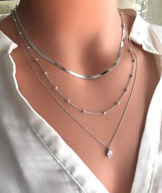 Silver Double Strand Chain Necklace For Everyday, Everyday Silver Double Strand Chain Necklace, Silver Double Strand Necklaces With Delicate Chain, Elegant Silver Snake Chain Charm Necklace, Elegant Silver Layered Necklace For Gift, Silver Double Strand Delicate Chain Necklace, Layered Minimalist Metal Jewelry, Silver Minimalist Layered Necklace With Double Chain, Silver Layered Chain Necklace For Everyday