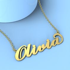 Olivia name necklace Gold Custom Necklace, Personalized Gifts For Her 
								Add something extra special to your jewelry box with Name Necklace Official engravable necklaces.
								The Olivia's 14k gold name necklace is best gifts for Olivia. Name Necklace Official provides affordable engravable jewelry that won't 
								break the bank. In addition, these pieces make for very thoughtful and appreciated gifts for friends and family. 
								And whether valentine's day gifts, mother's day g Olivia Name, Engravable Jewelry, Name Necklace Silver, Name Necklace Gold, Xmas Cake, Gold Name Necklace, Personalized Gifts For Her, Engraved Jewelry, Gifts Birthday