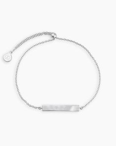 be·spoke, taking customization to a more personal level. Customize this delicate plate bracelet with initials, a significant date, a declaration of love, or get creative with any engraving of your choice. be· spoke styles feature a sliding adjustable bead to fit all wrist sizes. A meaningful gift for bridesmaids, brides, graduates, mothers, and just because. Bespoke Plate Adjustable Bracelet in Silver, Women's by gorjana Minimalist White Gold Name Bracelet For Everyday, Classic Adjustable Bracelets For Personalized Gift, Classic Adjustable Bracelet, Minimalist Sterling Silver Nameplate Bracelet, Minimalist Nameplate Bracelet, Adjustable Elegant Name Bracelet With Engraving Option, Elegant Adjustable Name Bracelet With Engraving Option, Silver Minimalist Chain Bracelet For Personalized Gift, Classic Adjustable Bracelet With Initials