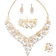 PRICES MAY VARY. High Quality Material: This Women’s Jewelry Set is made of 14k Gold Plated and Rhinestone and Austrian Crystal and Pearl. Eco-Friendly Alloy, Lead-Free & Nickel-Free.The classic and elegant design can always keep pace with fashion, never goes out of style. Easy to match any outfits. No matter on any occasion, you are the most dazzling existence Specifications & Size: Statement Necklace Size:16.5-19 in; Dangle Earrings length:2.2 in; Bracelet length:6-8 in;Ring Size:1.2 * 1.2 in; Exquisite Yellow Gold Bridal Necklace For Formal Occasions, Luxury Yellow Gold Cubic Zirconia Bridal Necklace, Gold Crystal Bridal Necklace With Rhinestones, Glamorous Gold Bridal Necklace With Rhinestones, Celebration Gold Bridal Necklace With Multi-stone, Ball Wedding, Wedding Party Jewelry, Bracelet Ring, Pearl Crystal