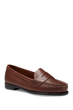 A classic loafer with penny slot strap and a low block heel constructed from a smooth polished leather with padded Ortholite(R) insole for maximum comfort.Sizing: True to size. M=medium width Classic Slip-on Flat Heel Oxfords, Classic Slip-ons With Leather Footbed, Classic Slip-ons With Leather Footbed And Flat Heel, Classic Leather Footbed Slip-ons With Flat Heel, Classic Low Heel Slip-ons For Workwear, Classic Leather Slip-ons With Low Heel, Classic Flats With Leather Sole And Plain Toe, Classic Slip-ons With Closed Toe, Classic Medium Width Slip-ons For Work