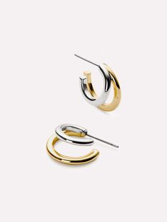 Double Hoop Earrings - Scarlett Two Tone Luxury Gold Dual-tone Earrings, Luxury Dual-tone Gold Earrings, Two Tone Jewelry, Double Hoop Earrings, Titanium Earrings, Detailed Jewelry, Ring Earring, Gold Dipped, Metal Work