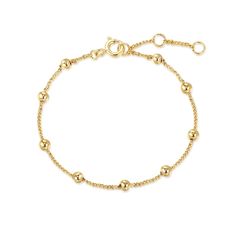 Micro Bead & Chain Bracelet - eklexic Elegant Silver Name Bracelet With Round Beads, Elegant 14k Gold Bangle Charm Bracelet, Classic Gold Bracelet With Adjustable Chain, Adjustable Delicate White Gold Bracelet, Elegant Hypoallergenic Jewelry With Round Beads, Elegant Beaded Chain Jewelry For Gifts, Elegant 14k Gold Round Charm Bracelet, Classic Gold Plated Hypoallergenic Bracelet, Dainty Gold-plated Bracelet With Round Beads