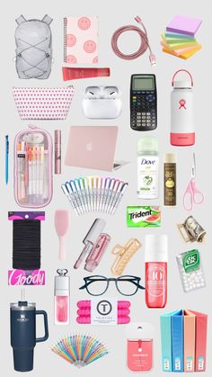 an assortment of office supplies and items displayed on a white background with text that reads, what's in the bag?