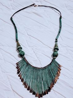 Patina green metal necklace boho, hippie, tribal, ethnic, fantasy, western, native american.   Very unique statement piece.   1 BUSINESS DAY SHIPPING  Please message me with any questions.  Please see the photos for condition and details as the item is pre-owned. Fantasy Western, Patina Green, Green Metal, Metal Necklace, Polymer Clay Necklace, Clay Necklace, Wedding Jewellery Necklace, Necklace Boho, Metal Necklaces