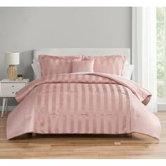 Add romance and tranquility to your bedroom with the Mainstays 10 Piece Pink Blush Satin Pleated Complete Bedding Set in King. The comforter and shams feature a smooth and shiny pleated satin in blush pink, along with a crisp white sheet set and a matching blush pink embroidered satin pillow. This all-in-one unisex, adult bedding set includes a comforter, matching pillow shams, a coordinating sheet set with not 2 BUT 4 pillowcases and one decor pillow. Crafted from soft wash microfiber polyester White Sheet Set, Complete Bedding Set, White Sheet, Satin Pillow, Reversible Comforter, King Sheets, Queen Sheets, Bed In A Bag, Twin Sheets