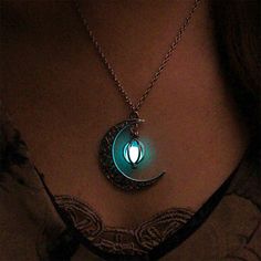 PRICES MAY VARY. Item: Fluorescent crescent moon necklace for Halloween. After absorbing sunlight, ultraviolet light, and electric light, it glows in the dark. Material: High quality alloy. Color-- Blue Adjustable Length: 47+7.5cm(18.5+2.95inch) Great Gift: Delicate luminous necklace, stylish and chic, it's a good choice for Halloween, Birthdays, Christmas,Thanksgiving, Graduation or costume party, let you look elegant, attractive and fashionable Note: If you stay in a dark place all the time, t Luminous Necklace, Moonglow Necklace, Stile Harry Potter, قلادات متدلية, Glow Stones, Pumpkin Necklace, Glowing Necklace, Turquoise Charm, Christmas Necklace