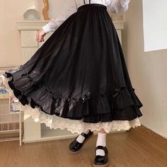 Japanese Skirt Layered Ruffle Skirt, Fitted Midi Skirt, White Long Skirt, Fotografi Vintage, Black Pleated Skirt, Skirts Women, Long Skirts For Women, Half Skirt, Extra Long Sleeves