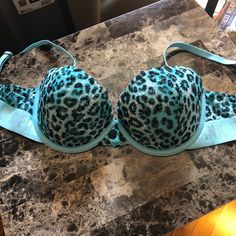 Nwt Victoria’s Secret Leopard Print Push Up Bra Size 34d This One Says The Date Push Up It Is A Beautiful Light Aqua With White And Dark Aqua And Black Leopard Spots Soft Comfortable Light Aqua Band With The Word Pink On It This Bra Is Stunning!!! Aqua Band, Halloween Board, Leopard Print Bra, Dark Aqua, Girl Shopping, Victoria Secret Pink Bras, Pink Bralette, Cute Bras, Cute Lingerie