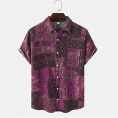 Modern Wizard, Beach Aesthetic Outfits, Mens Beach Shirts, Short Sleeve Tops Casual, Fancy Shirt, Mens Printed Shirts, Purple Coffee, Boho Shirt, Green Blue Purple