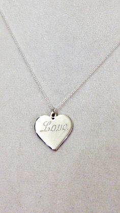 Sterling Silver Heart Necklace with "Love" Engraved - Bridesmaids by CopperfoxGemsJewelry on Etsy Silver Heart Necklace For Personalized Gift, Heart-shaped Sterling Silver Necklace For Birthday, Nickel-free Silver Heart Necklace As Gift, Heart-shaped Sterling Silver Necklace For Gift, Heart-shaped Sterling Silver Necklace For Personalized Gift, Sterling Silver Heart Necklace, Classic Necklace, Silver Heart Necklace, 925 Sterling Silver Chain