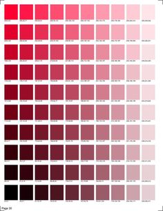 a color chart with different shades of red, pink and black in each one corner