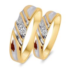 two gold wedding rings with diamonds