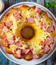 ham and cheese pull apart cake on a plate