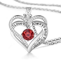 The interlocking crystal heart necklace is a perfect gift for your beloved lady. The engraving "I Love You Always and Forever" reminds her of your sweet love all the time. Make it specific by matching the birthstone and surprise her on a birthday, Mother's Day, Valentine's Day, or any anniversary. Material: Zinc AlloyCraft: DiamondPendant Size: 28mmChain Type: Link ChainChain Length: 42+5 cmWeight: about 10 g Package Size: 100 x 100 x 20 mm Forever Necklace, Open Heart Necklace, Crystal Heart Necklace, Crystal Heart Pendant, Birthday Special, Buy Necklace, Double Heart, Anniversary Gift For Her, Lovely Jewellery