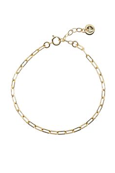 Introducing the Elements Cable Chain Gold Bracelet. This stunning bracelet is crafted from 14K gold plated brass, exuding timeless elegance. With its adjustable clasp, it offers the perfect fit for any wrist. Elevate your style with this exquisite piece that effortlessly combines sophistication and versatility. Classic Gold-tone Charm Bracelet, Classic Gold Charm Bracelet With Jubilee Detail, Classic Gold Charm Bracelet With Jubilee Bracelet, Classic Gold Charm Bracelet With Jubilee Style, Adjustable Gold-tone Oval Link Bracelet, Classic Gold Plated Charm Bracelet, Tarnish Resistant, Gold Charm Bracelet With Solid Links For Gift, Classic Gold Plated Charm Bracelet Tarnish Resistant, Gold Link Paperclip Bracelet, Tarnish Resistant