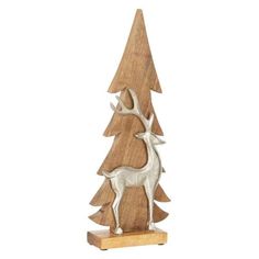 a wooden christmas tree with a deer on it